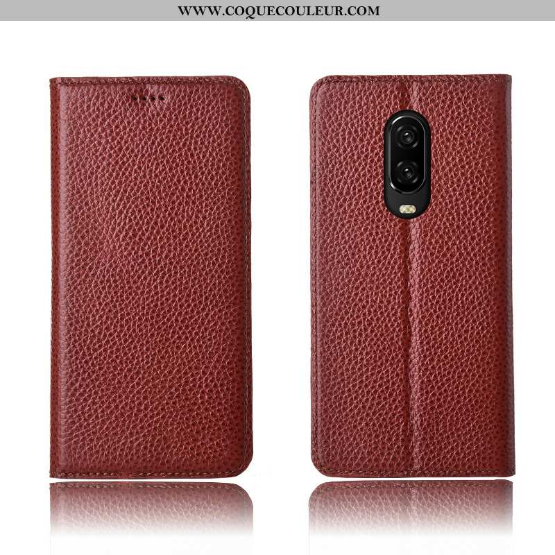 Coque Oneplus 6t Cuir Protection Véritable Coque, Housse Oneplus 6t Fluide Doux Litchi Bordeaux