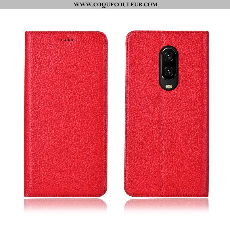 Coque Oneplus 6t Cuir Protection Véritable Coque, Housse Oneplus 6t Fluide Doux Litchi Bordeaux