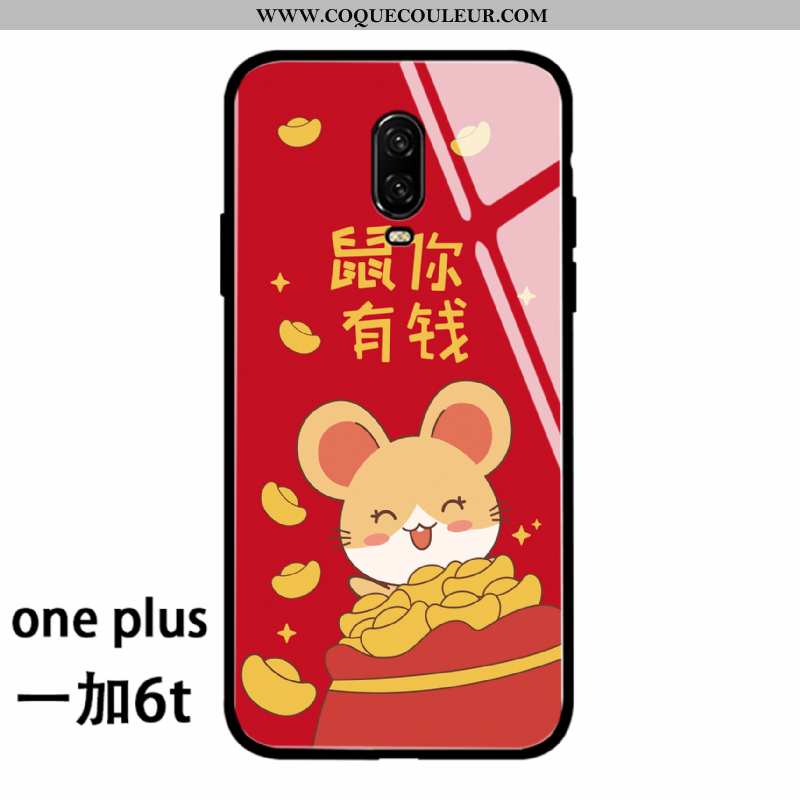 Coque Oneplus 6t Protection Silicone Rat, Housse Oneplus 6t Verre Rouge