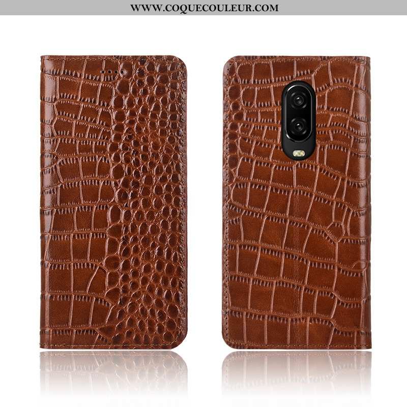 Coque Oneplus 6t Cuir Véritable Crocodile Étui, Housse Oneplus 6t Cuir Clamshell Rouge