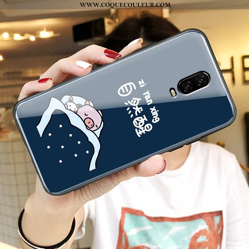 Étui Oneplus 6t Dessin Animé Tendance Miroir, Coque Oneplus 6t Charmant Tout Compris Bleu