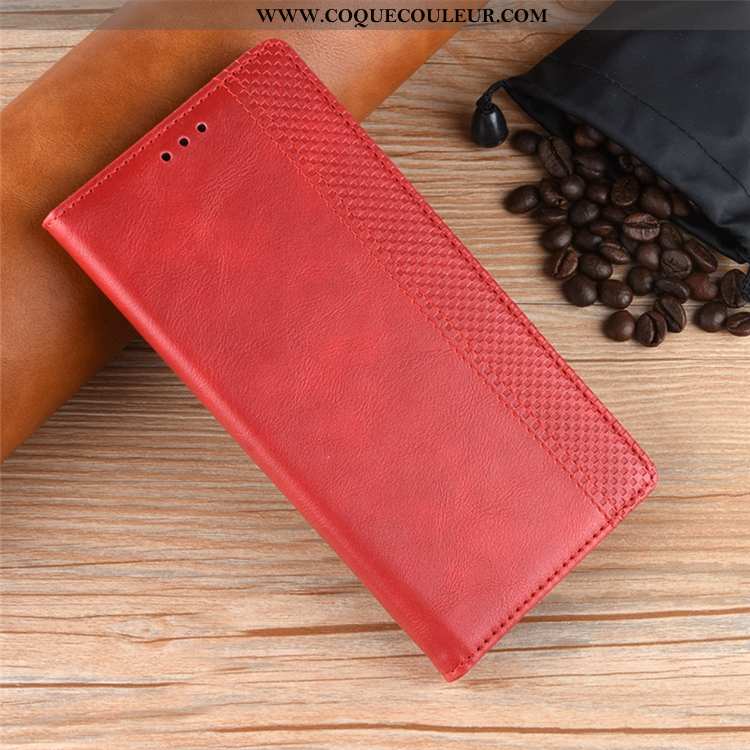 Housse Oneplus 7 Cuir Coque Rouge, Étui Oneplus 7 Incassable Magnétisme Rouge