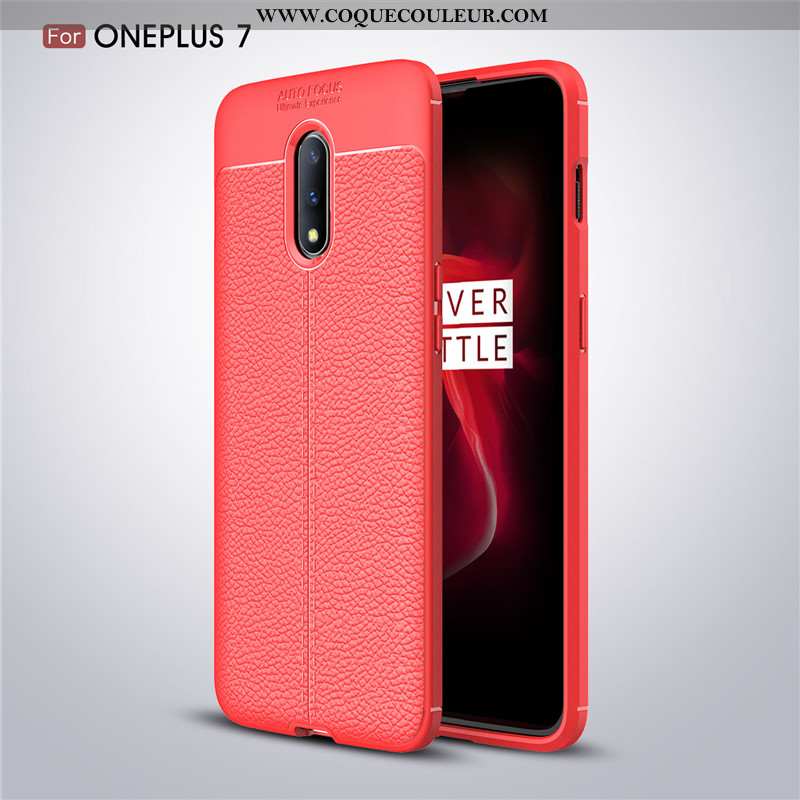 Étui Oneplus 7 Cuir Rouge Protection, Coque Oneplus 7 Modèle Fleurie Litchi