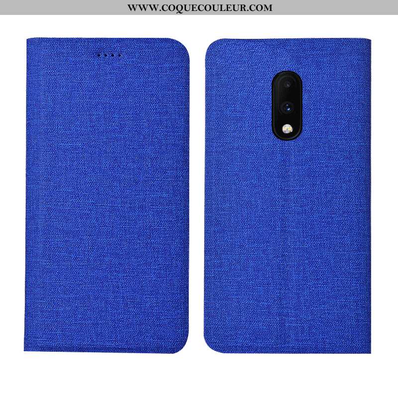 Housse Oneplus 7 Protection Lin Étui, Étui Oneplus 7 Bleu