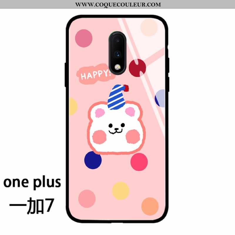 Étui Oneplus 7 Verre Silicone Charmant, Coque Oneplus 7 Créatif Rose