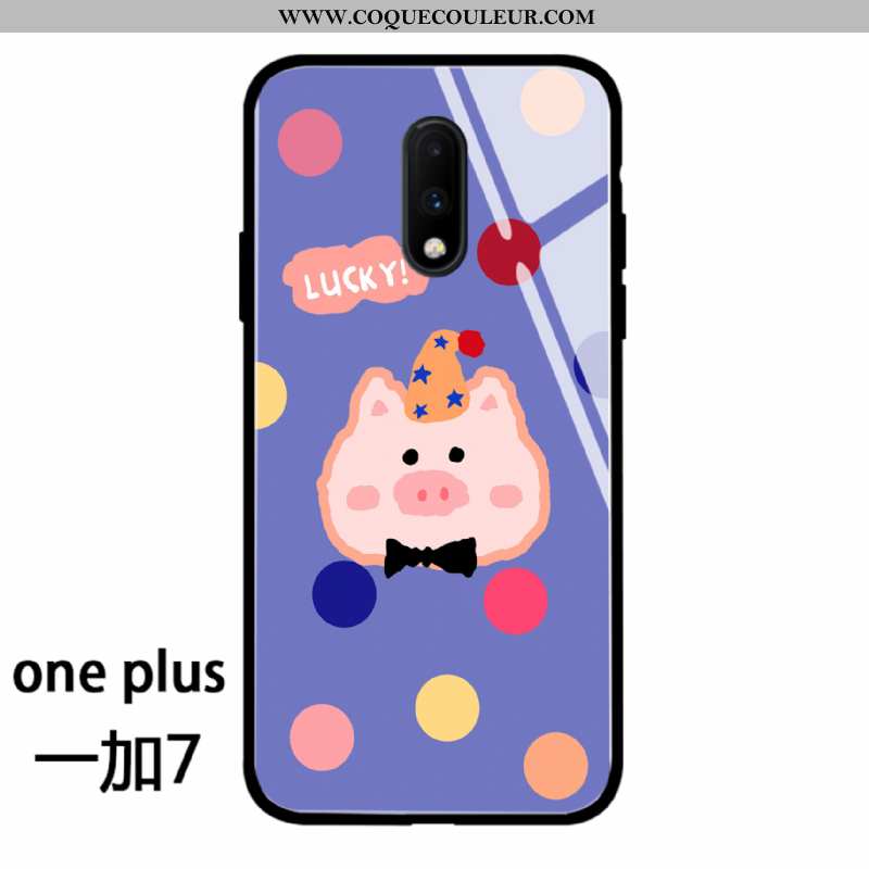 Étui Oneplus 7 Verre Silicone Charmant, Coque Oneplus 7 Créatif Rose