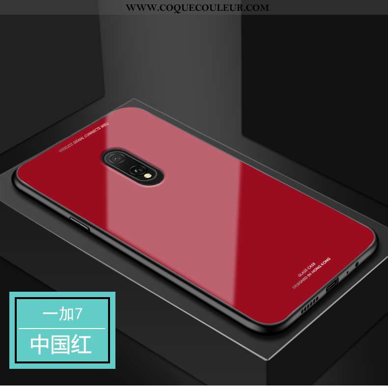 Housse Oneplus 7 Verre Coque Rouge, Étui Oneplus 7 Protection Incassable Rouge