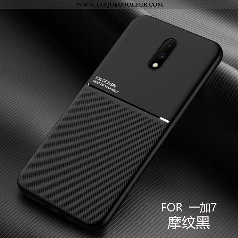 Coque Oneplus 7 Légère Tout Compris, Housse Oneplus 7 Cuir Délavé En Daim Noir