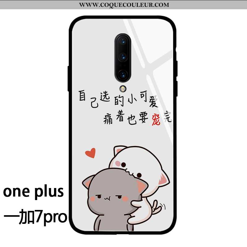 Coque Oneplus 7 Pro Tendance Petit Amoureux, Housse Oneplus 7 Pro Verre Téléphone Portable Blanche