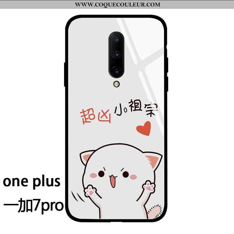 Coque Oneplus 7 Pro Tendance Petit Amoureux, Housse Oneplus 7 Pro Verre Téléphone Portable Blanche