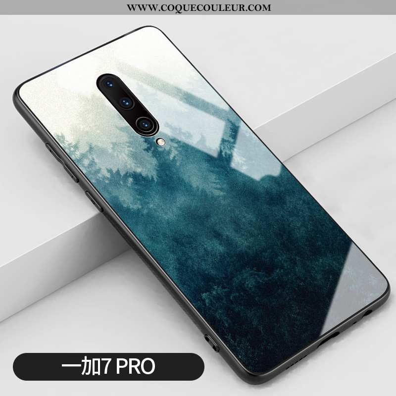 Étui Oneplus 7 Pro Silicone Coque Difficile, Oneplus 7 Pro Verre Incassable Bleu