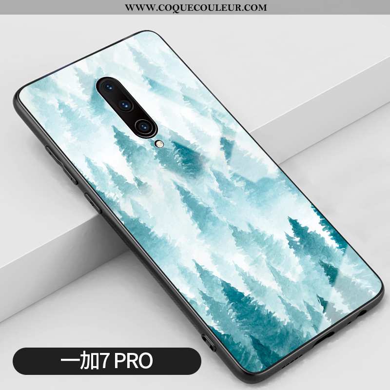 Étui Oneplus 7 Pro Silicone Coque Difficile, Oneplus 7 Pro Verre Incassable Bleu