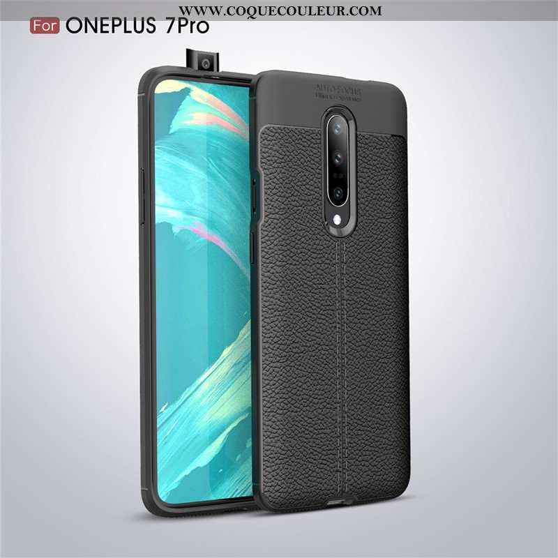 Housse Oneplus 7 Pro Cuir Protection Étui, Étui Oneplus 7 Pro Modèle Fleurie Fluide Doux Noir