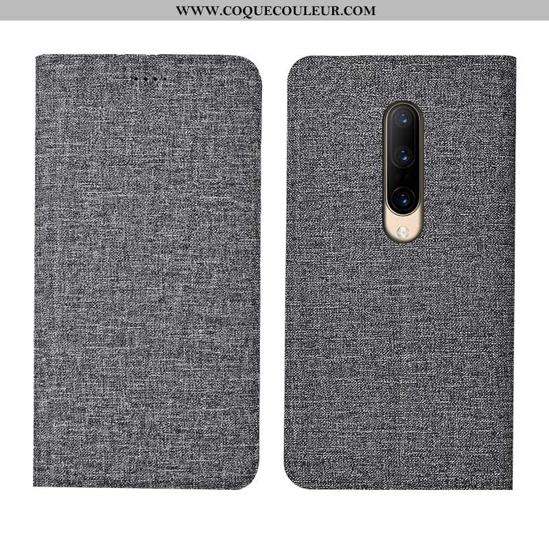 Étui Oneplus 7 Pro Protection Tout Compris Lin, Coque Oneplus 7 Pro Téléphone Portable Housse Gris