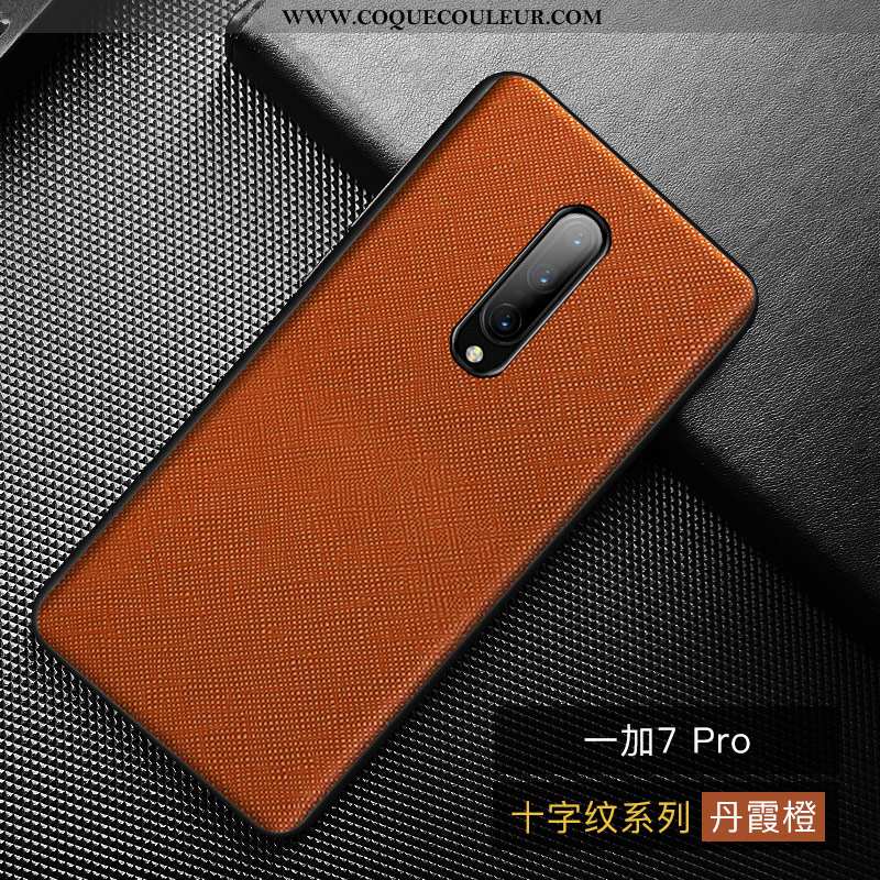 Coque Oneplus 7 Pro Cuir Simple Orange, Housse Oneplus 7 Pro Modèle Fleurie Tendance Orange