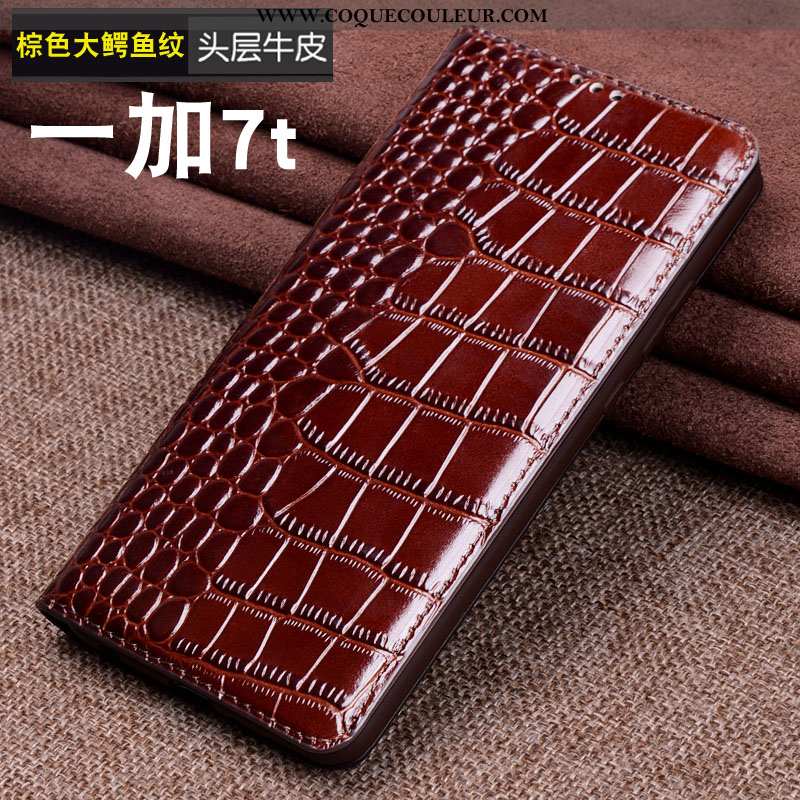 Étui Oneplus 7t Cuir Véritable Marron Business, Coque Oneplus 7t Cuir Tout Compris