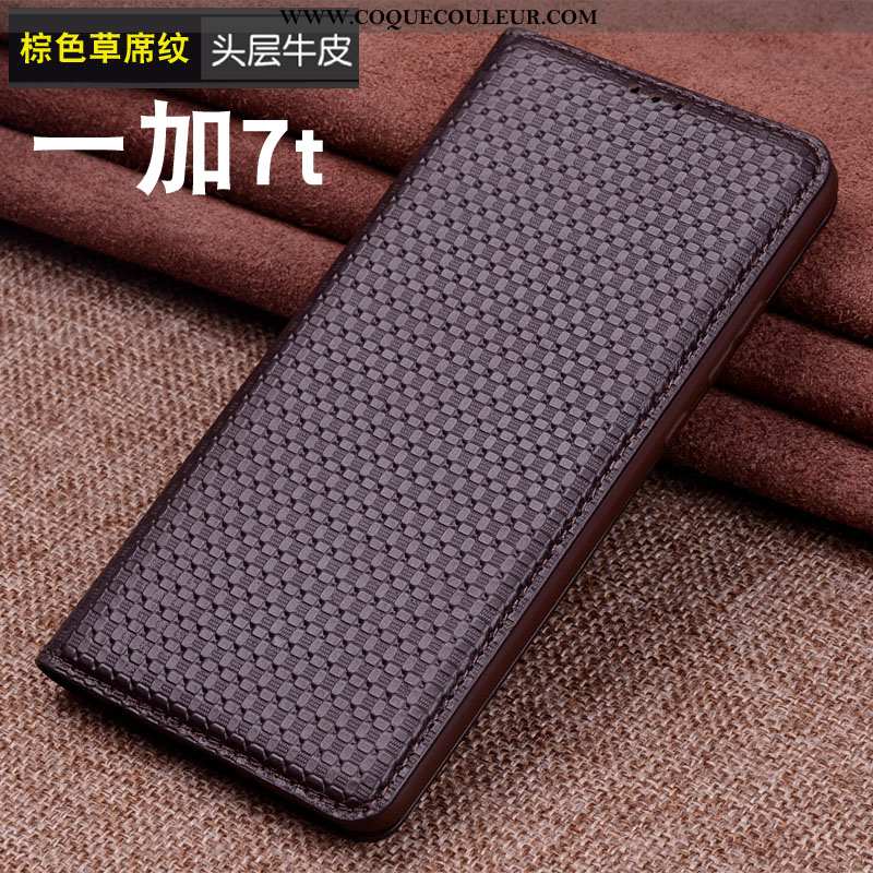 Étui Oneplus 7t Cuir Véritable Marron Business, Coque Oneplus 7t Cuir Tout Compris