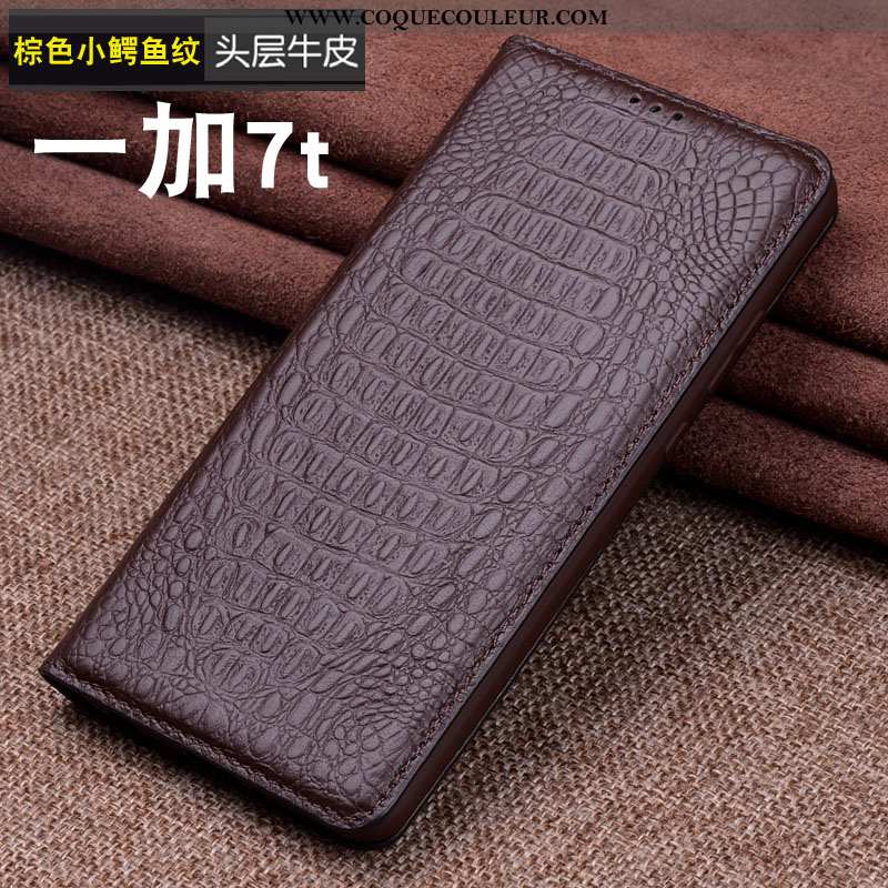 Étui Oneplus 7t Cuir Véritable Marron Business, Coque Oneplus 7t Cuir Tout Compris