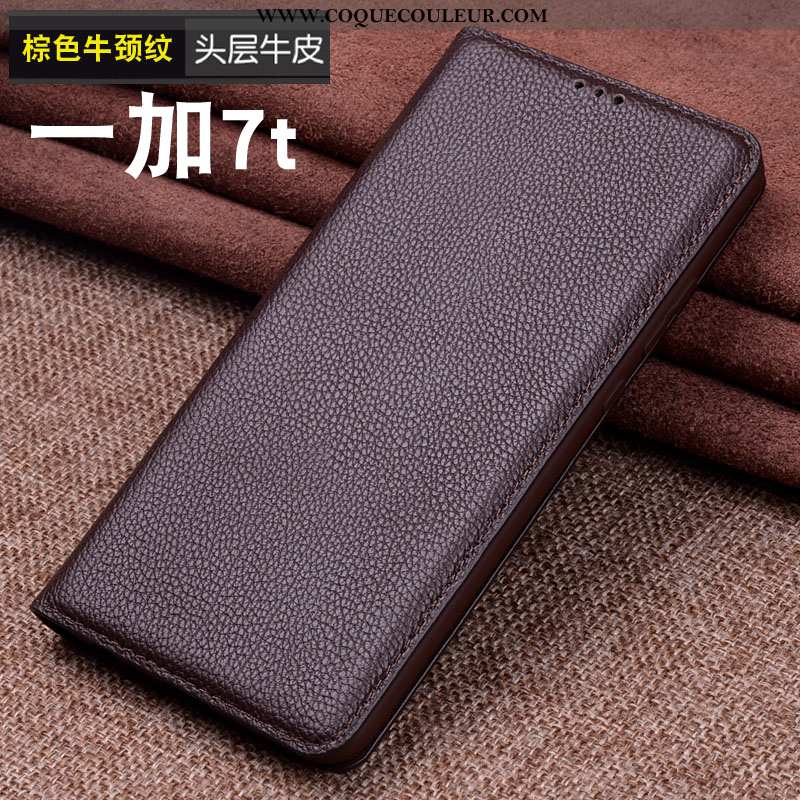 Étui Oneplus 7t Cuir Véritable Marron Business, Coque Oneplus 7t Cuir Tout Compris