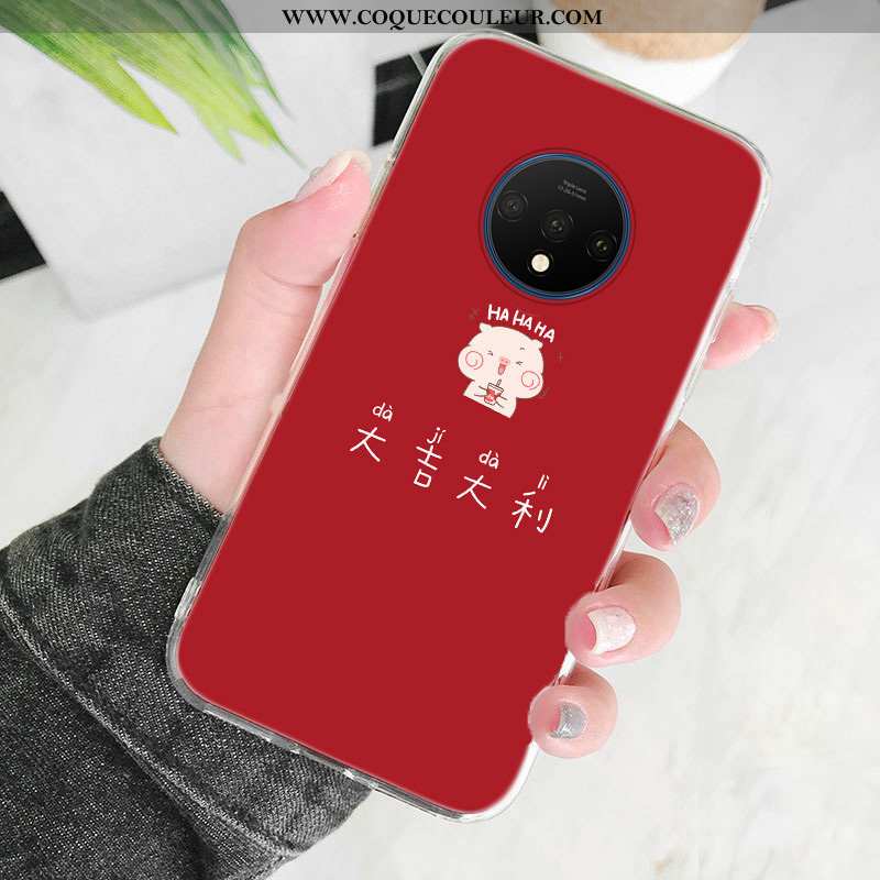 Étui Oneplus 7t Légère Dessin Animé, Coque Oneplus 7t Fluide Doux Téléphone Portable Rouge