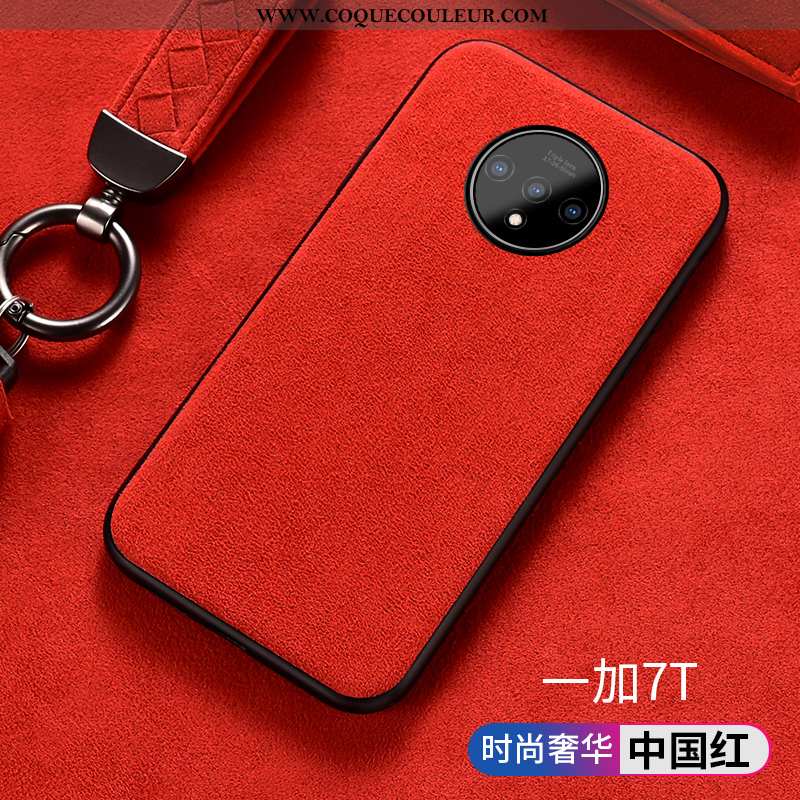 Housse Oneplus 7t Tendance Luxe Antidérapant, Étui Oneplus 7t Daim Fourrure Europe Rouge