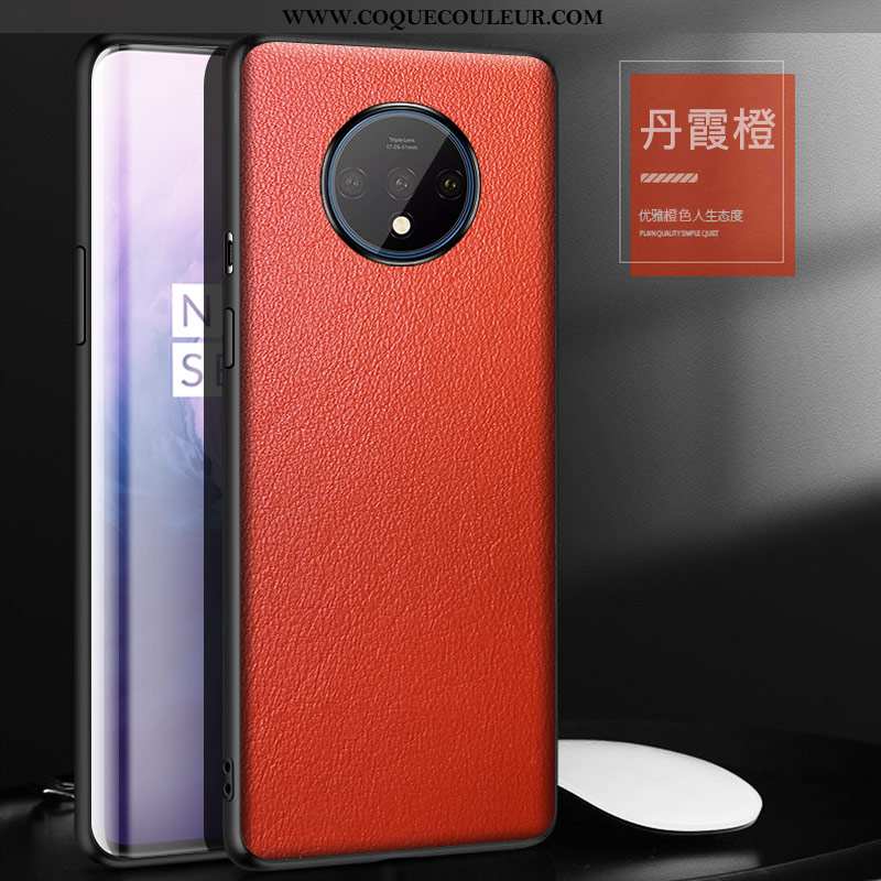 Coque Oneplus 7t Tendance Personnalité Bovins, Housse Oneplus 7t Cuir Business Orange