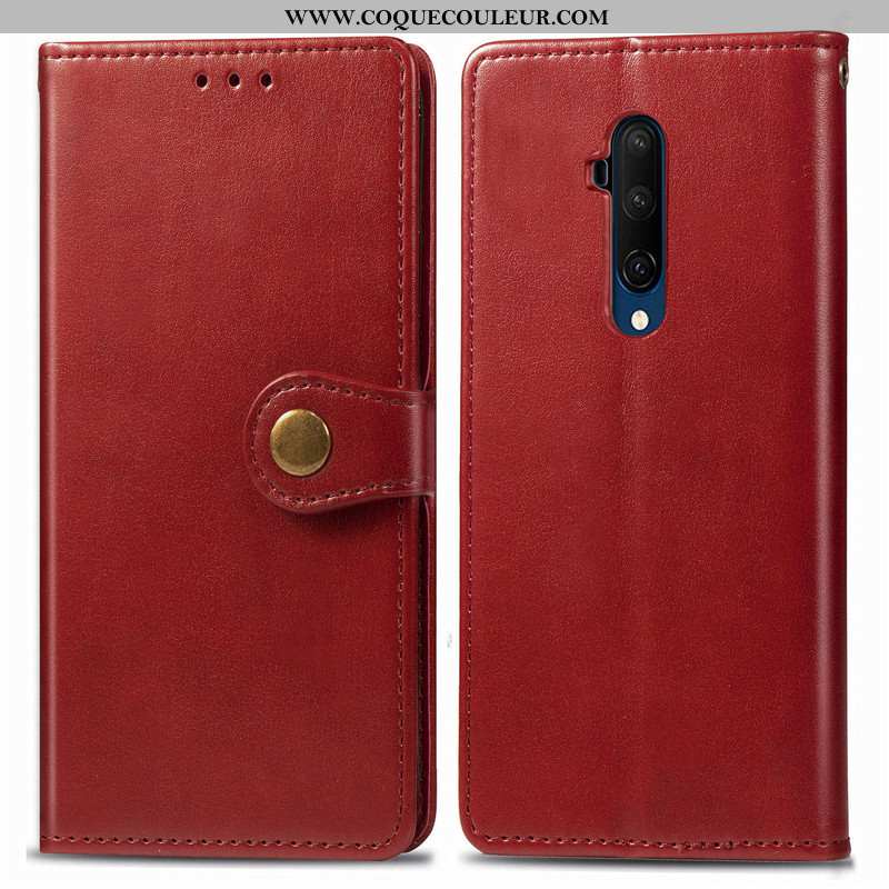 Housse Oneplus 7t Pro Ornements Suspendus Simple Housse, Étui Oneplus 7t Pro Cuir Couleur Unie Rouge