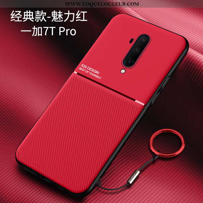 Coque Oneplus 7t Pro Protection Incassable Net Rouge, Housse Oneplus 7t Pro Délavé En Daim Personnal