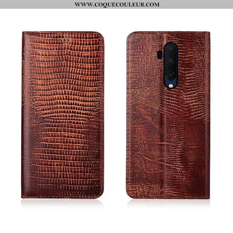 Étui Oneplus 7t Pro Cuir Coque Incassable, Oneplus 7t Pro Fluide Doux Protection Véritable Marron