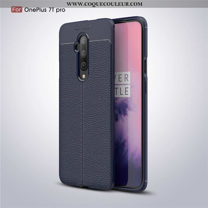 Étui Oneplus 7t Pro Cuir Couleur Unie Fluide Doux, Coque Oneplus 7t Pro Modèle Fleurie Noir