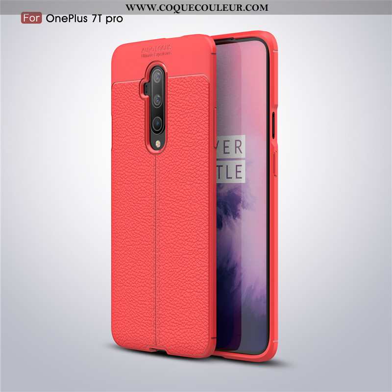 Étui Oneplus 7t Pro Cuir Couleur Unie Fluide Doux, Coque Oneplus 7t Pro Modèle Fleurie Noir