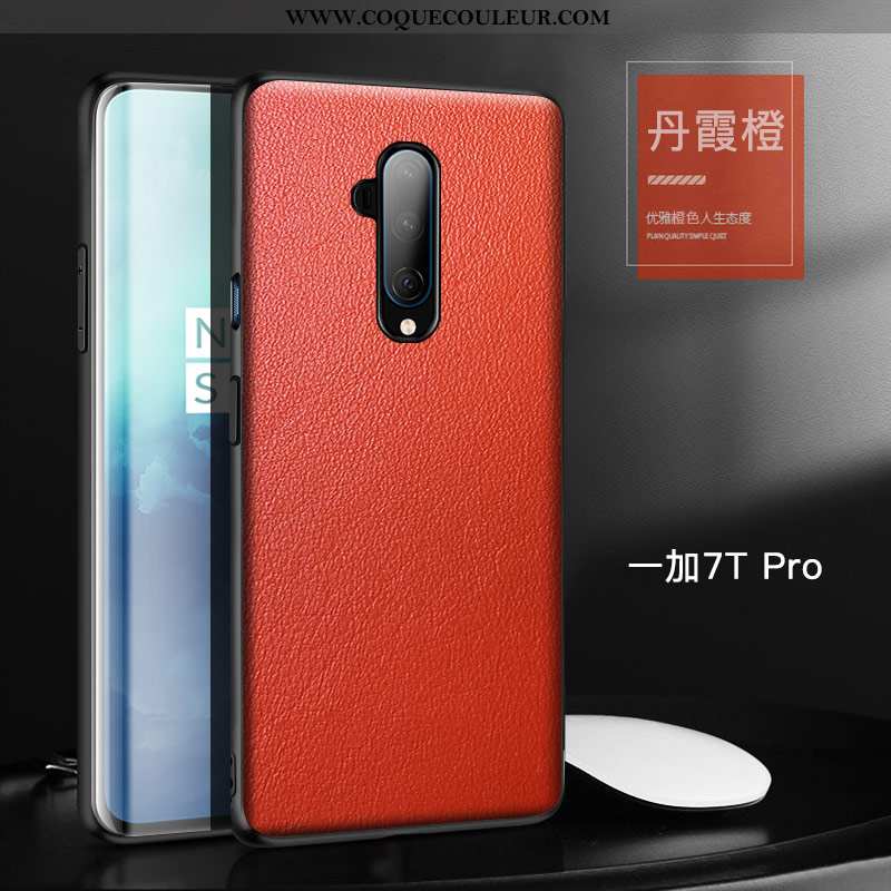 Étui Oneplus 7t Pro Tendance Téléphone Portable Protection, Coque Oneplus 7t Pro Cuir Orange