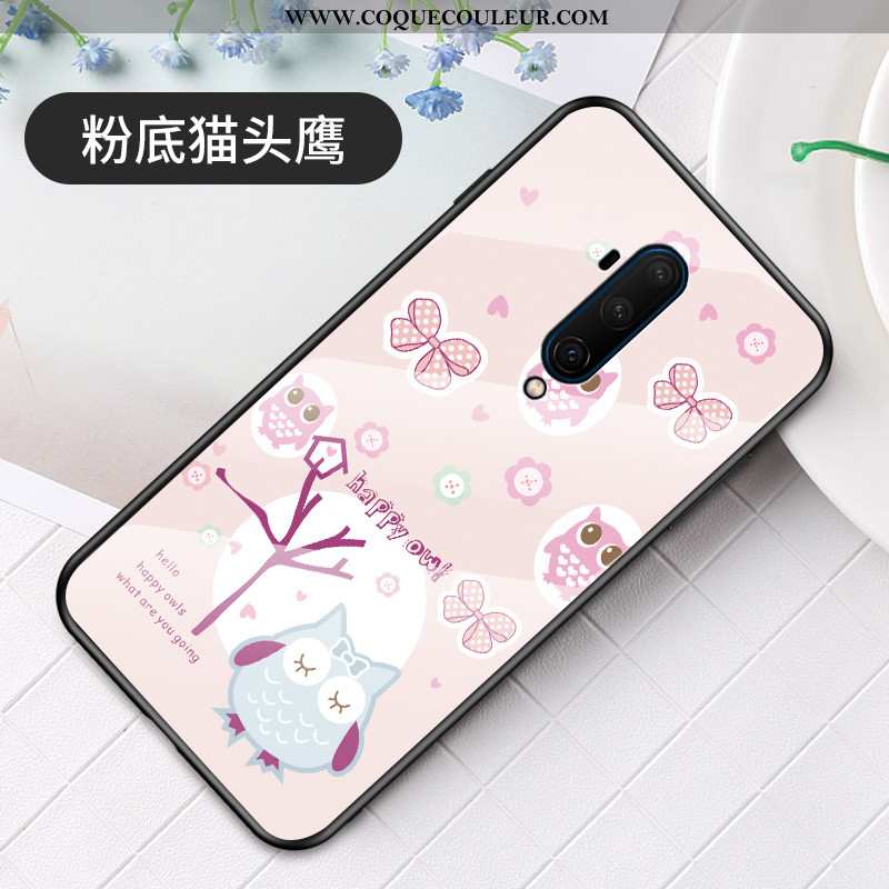 Étui Oneplus 7t Pro Mode Charmant Simple, Coque Oneplus 7t Pro Verre Dessin Animé Rose