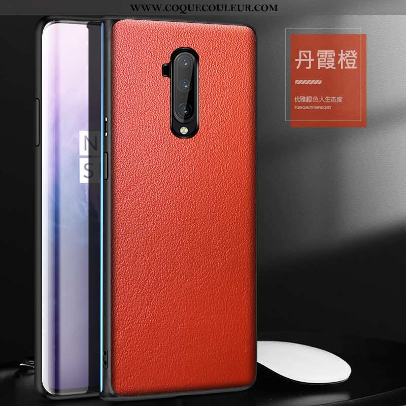 Étui Oneplus 7t Pro Cuir Net Rouge Incassable, Coque Oneplus 7t Pro Protection Téléphone Portable Ve