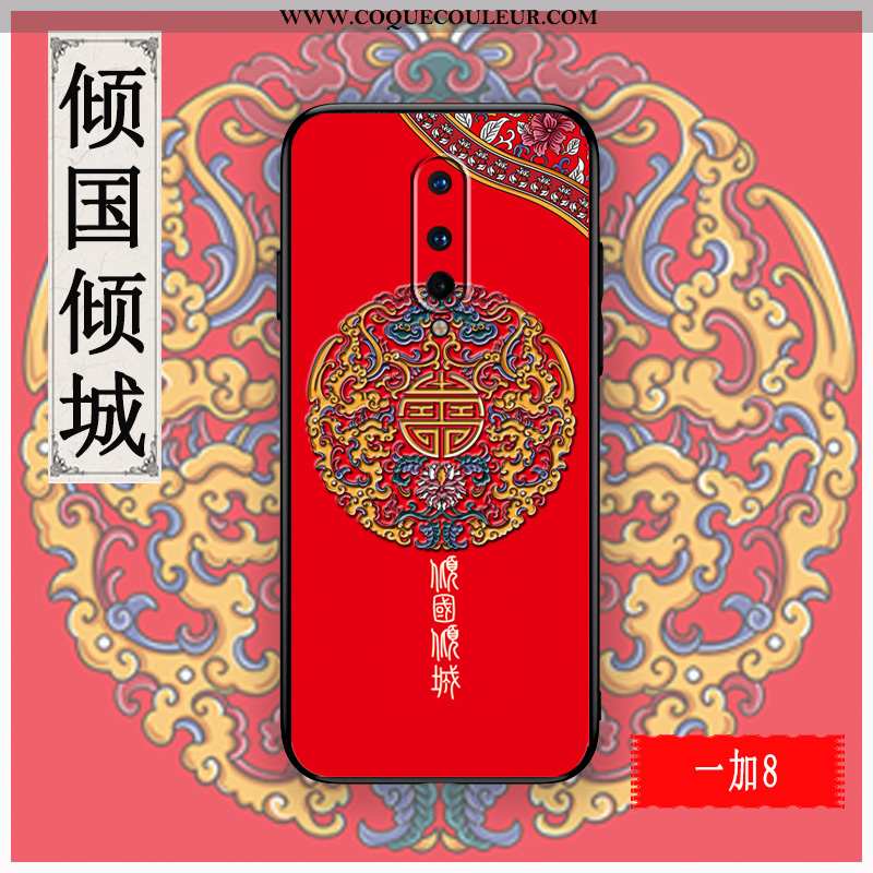 Housse Oneplus 8 Personnalité Gaufrage Étui, Étui Oneplus 8 Créatif Style Chinois Rouge