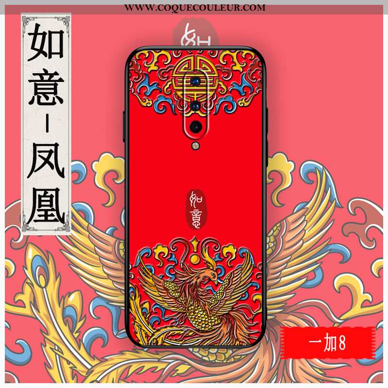 Housse Oneplus 8 Personnalité Gaufrage Étui, Étui Oneplus 8 Créatif Style Chinois Rouge