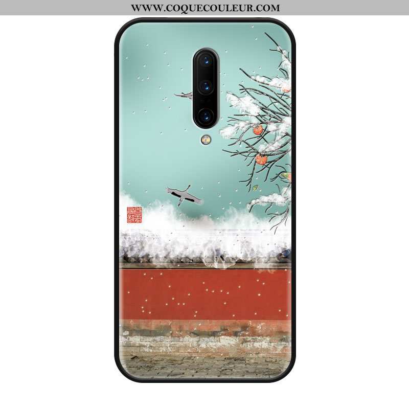 Coque Oneplus 8 Protection Silicone Style Chinois, Housse Oneplus 8 Vintage Peinture Bleu