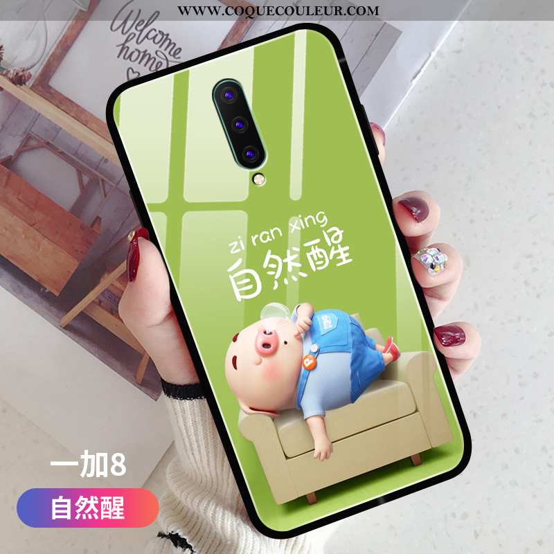 Housse Oneplus 8 Protection Dessin Animé Silicone, Étui Oneplus 8 Verre Fluide Doux Verte