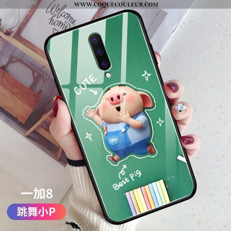 Housse Oneplus 8 Protection Dessin Animé Silicone, Étui Oneplus 8 Verre Fluide Doux Verte