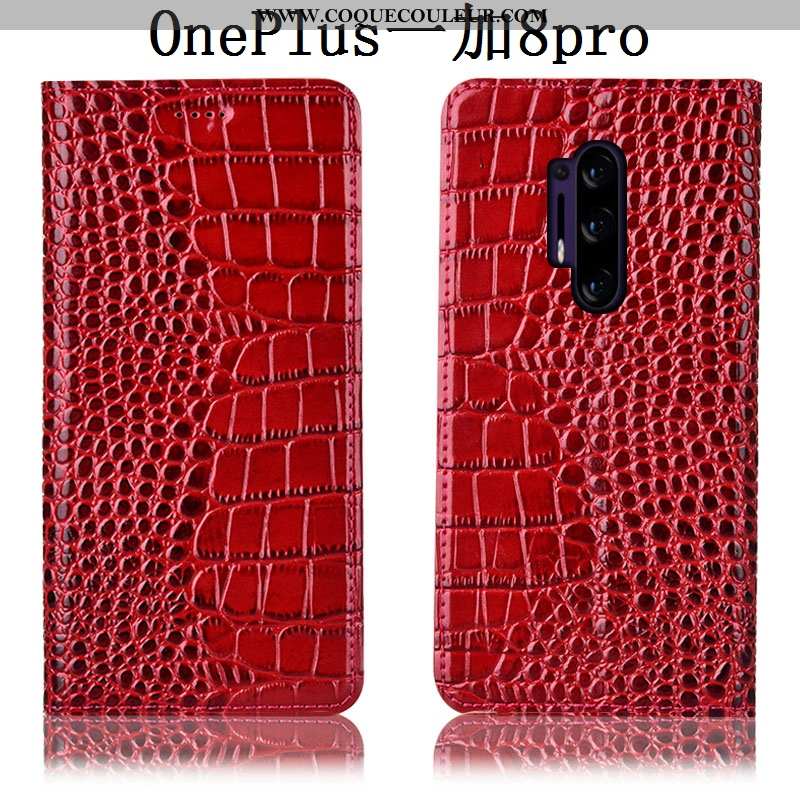 Housse Oneplus 8 Pro Cuir Véritable Étui Incassable, Oneplus 8 Pro Modèle Fleurie Rouge