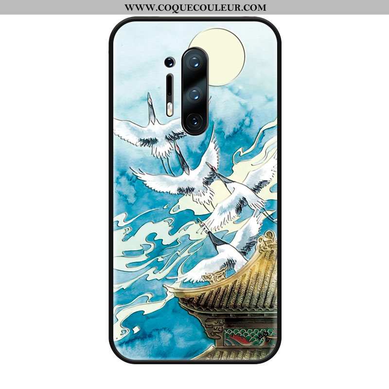 Housse Oneplus 8 Pro Créatif Téléphone Portable Style Chinois, Étui Oneplus 8 Pro Gaufrage Bleu