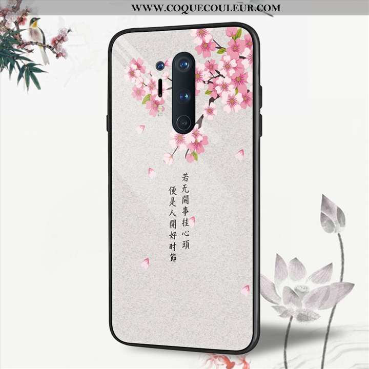 Étui Oneplus 8 Pro Créatif Coque Verre, Oneplus 8 Pro Protection Fleur Beige