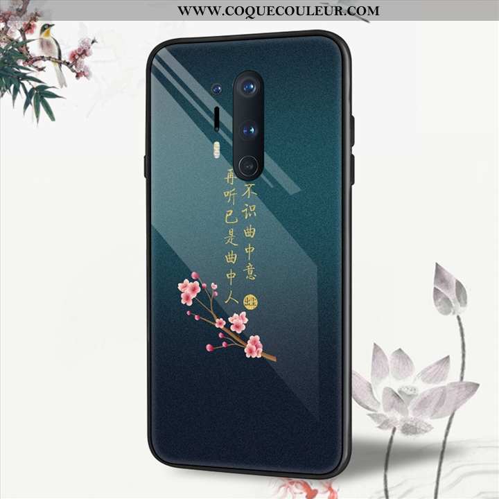 Étui Oneplus 8 Pro Créatif Coque Verre, Oneplus 8 Pro Protection Fleur Beige