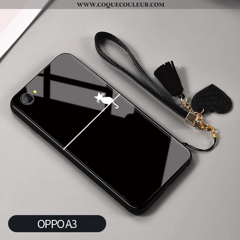 Housse Oppo A3 Verre Téléphone Portable Blanc, Étui Oppo A3 Créatif Silicone Noir