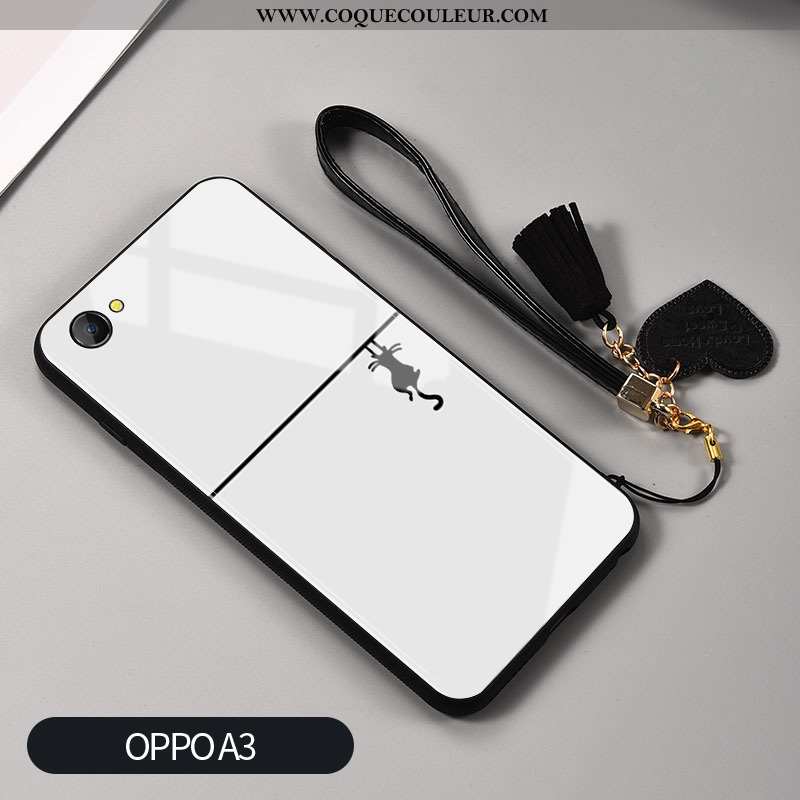 Housse Oppo A3 Verre Téléphone Portable Blanc, Étui Oppo A3 Créatif Silicone Noir