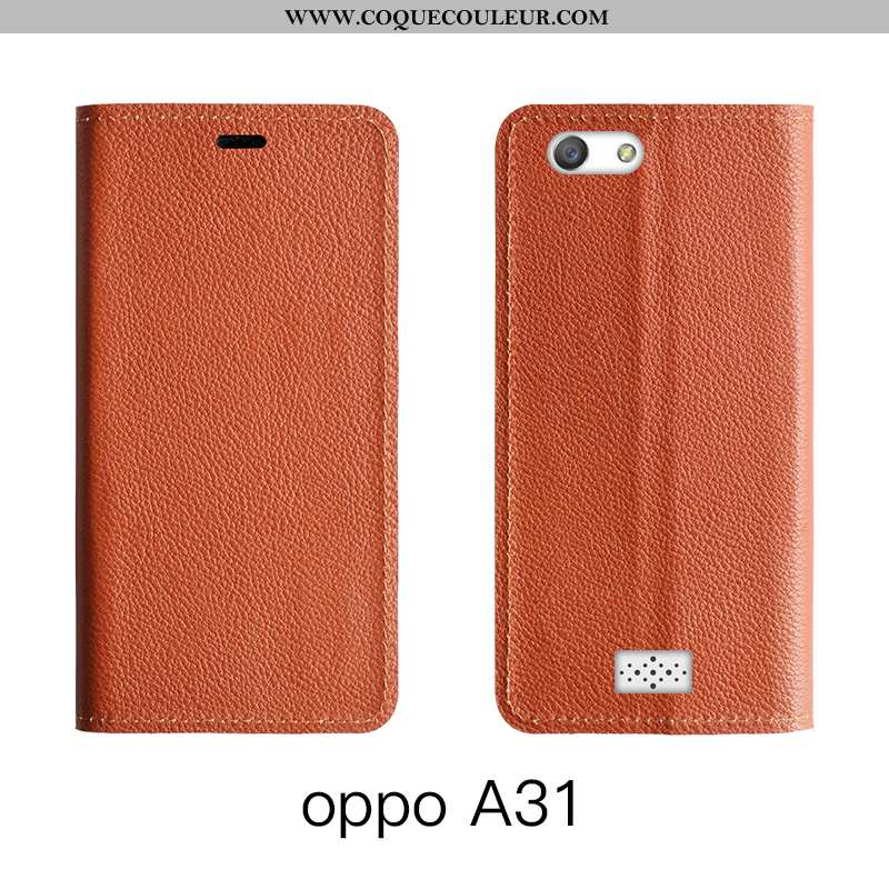 Housse Oppo A31 Protection Cuir Housse, Étui Oppo A31 Cuir Véritable Orange