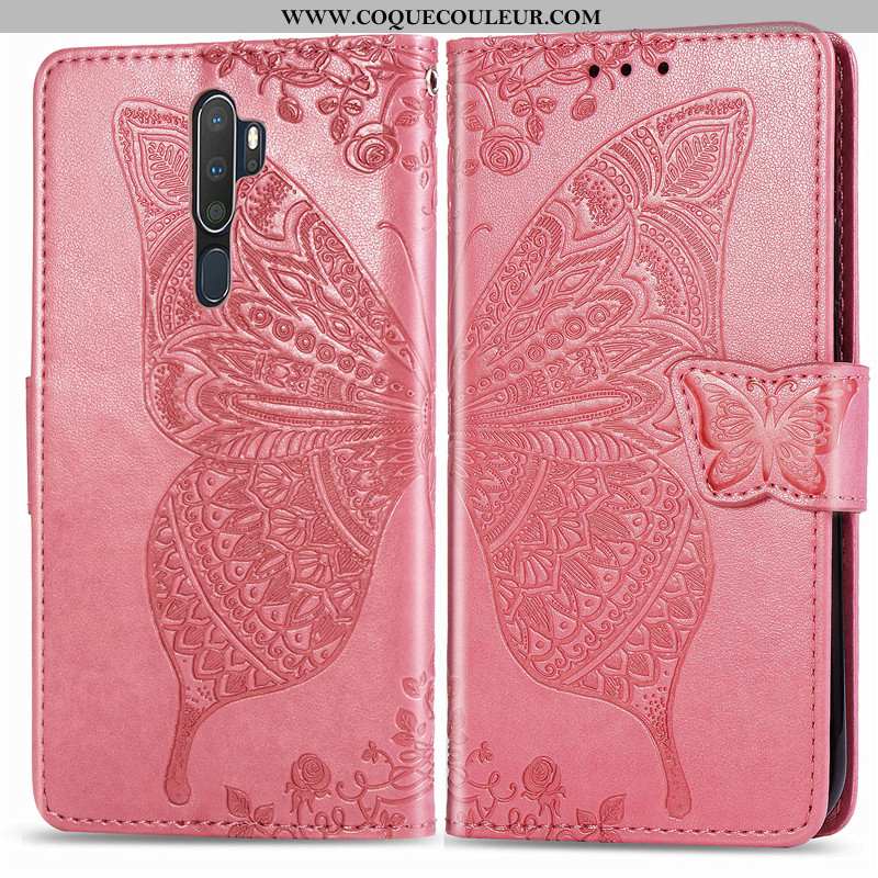 Étui Oppo A5 2020 Cuir Coque Rouge, Oppo A5 2020 Protection Téléphone Portable Rose