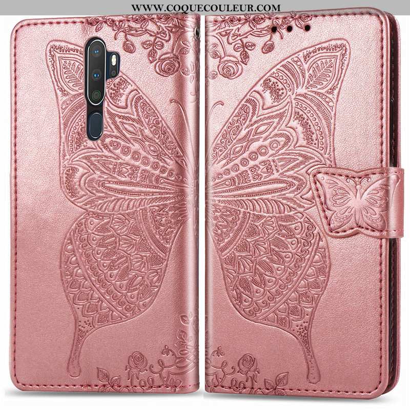 Étui Oppo A5 2020 Cuir Coque Rouge, Oppo A5 2020 Protection Téléphone Portable Rose