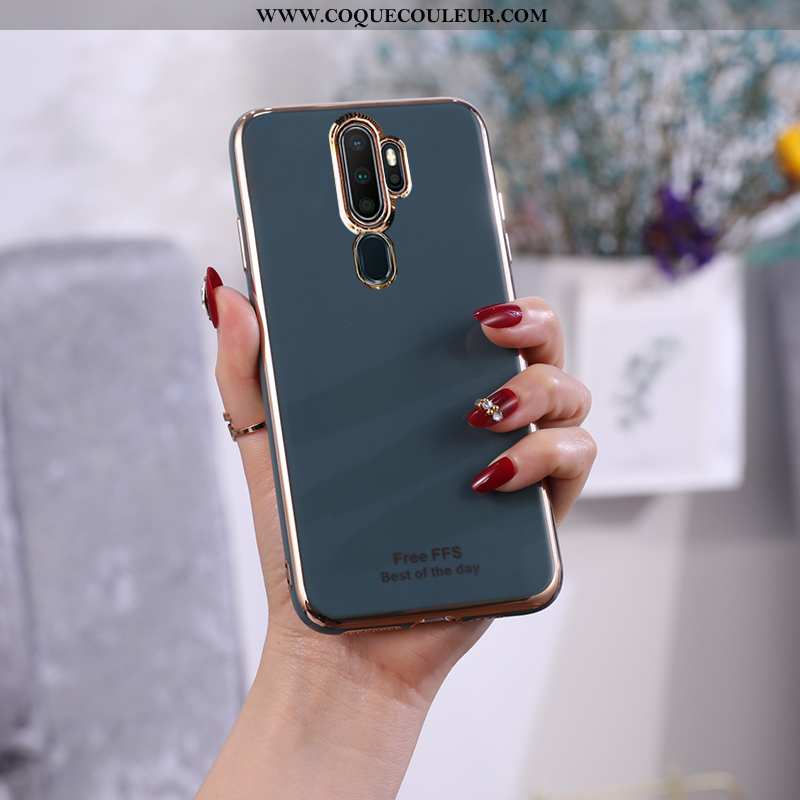 Coque Oppo A5 2020 Protection Gris Membrane, Housse Oppo A5 2020 Fluide Doux Tempérer Verte