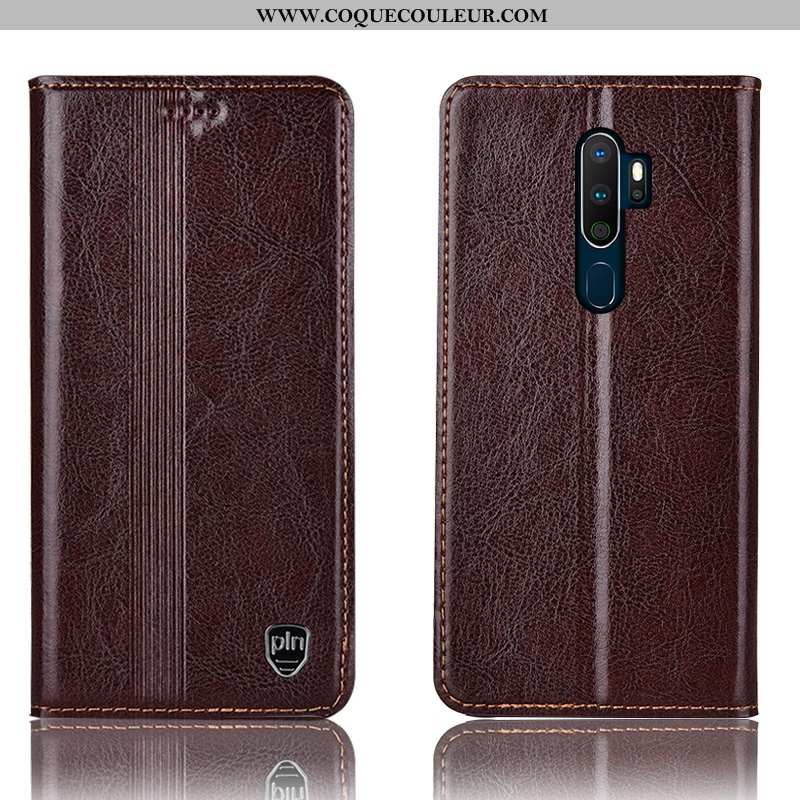 Étui Oppo A5 2020 Protection Marron Housse, Coque Oppo A5 2020 Cuir Véritable